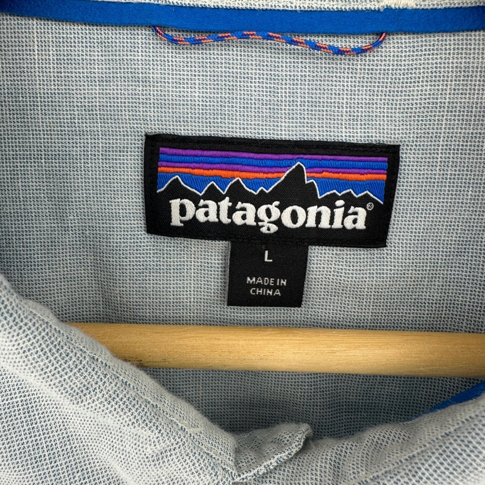 Patagonia Light Blue Hemp Blend Stealth Stream Long Sleeve Button Shirt Mens L - Picture 4 of 11